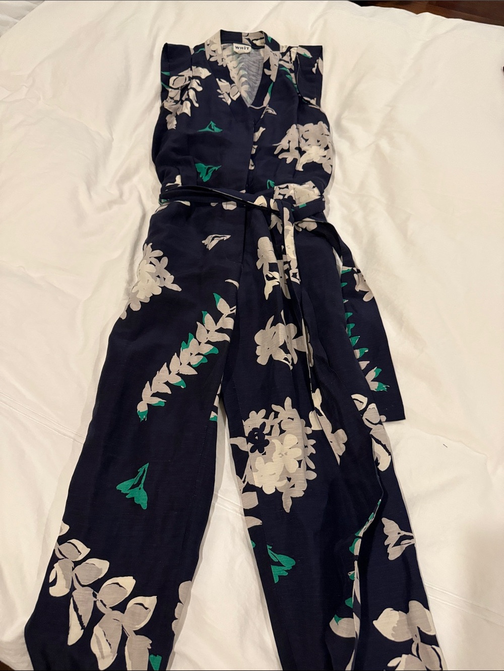 Wit & Wisdom Navy Floral Belted Sleeveless Jumpsuit with Teal Accents